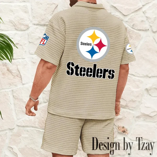 Pittsburgh Steelers Men's Waffle Knit Short Sleeve Slim Fit Soft Summer And Shorts BSPTWHZSS370 - Image 6
