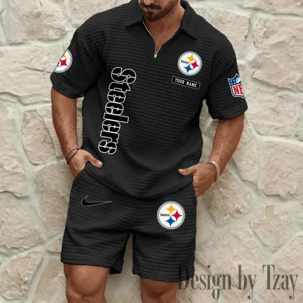 Pittsburgh Steelers Men's Waffle Knit Short Sleeve Slim Fit Soft Summer And Shorts BSPTWHZSS370 - Image 7
