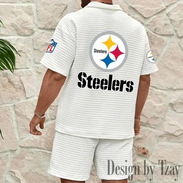 Pittsburgh Steelers Men's Waffle Knit Short Sleeve Slim Fit Soft Summer And Shorts BSPTWHZSS370 - Image 10