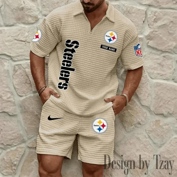 Pittsburgh Steelers Men's Waffle Knit Short Sleeve Slim Fit Soft Summer And Shorts BSPTWHZSS370 - Image 5