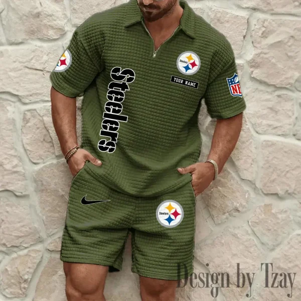 Pittsburgh Steelers Men's Waffle Knit Short Sleeve Slim Fit Soft Summer And Shorts BSPTWHZSS370 - Image 3