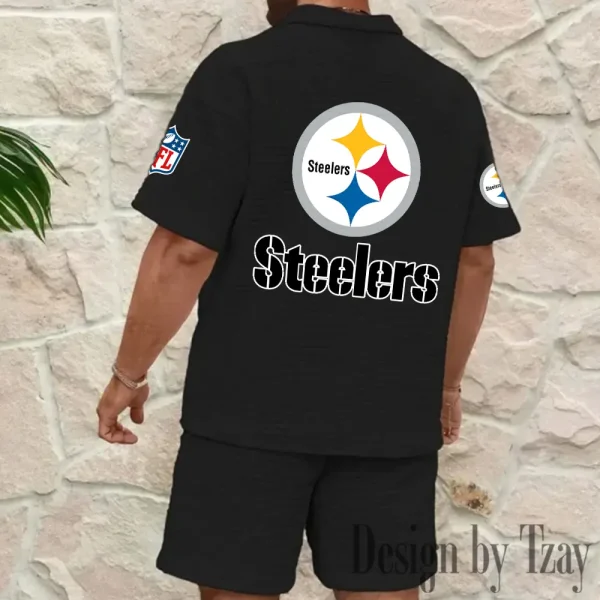 Pittsburgh Steelers Men's Waffle Knit Short Sleeve Slim Fit Soft Summer And Shorts BSPTWHZSS370 - Image 8
