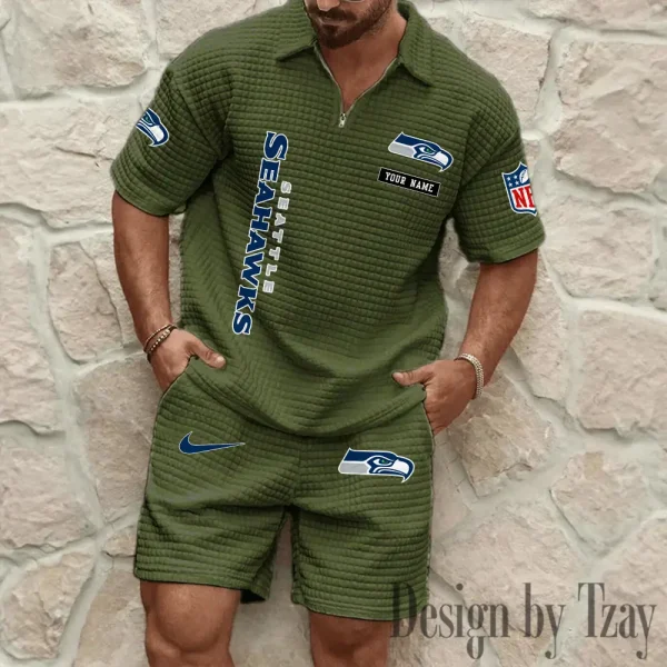 Seattle Seahawks Men's Waffle Knit Short Sleeve Slim Fit Soft Summer And Shorts BSPTWHZSS372 - Image 5