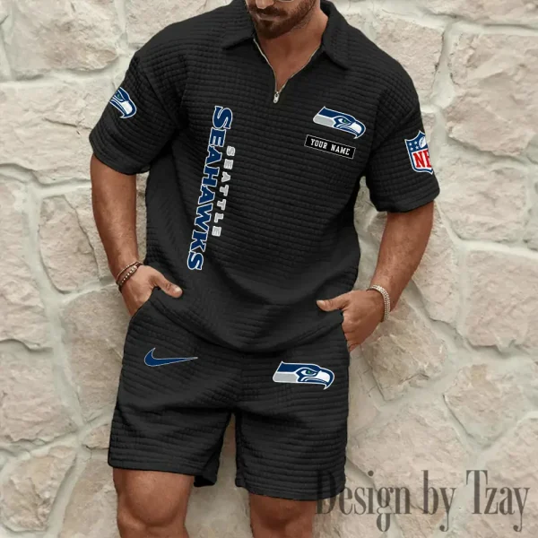 Seattle Seahawks Men's Waffle Knit Short Sleeve Slim Fit Soft Summer And Shorts BSPTWHZSS372 - Image 7