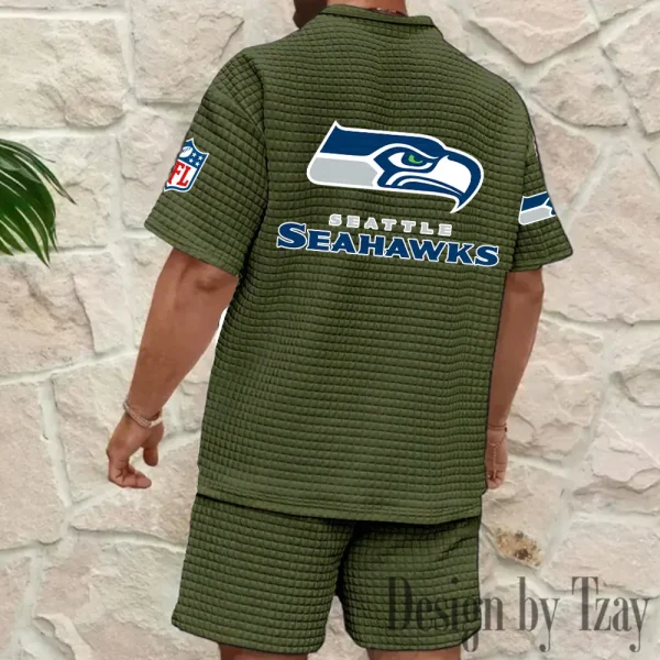 Seattle Seahawks Men's Waffle Knit Short Sleeve Slim Fit Soft Summer And Shorts BSPTWHZSS372 - Image 6