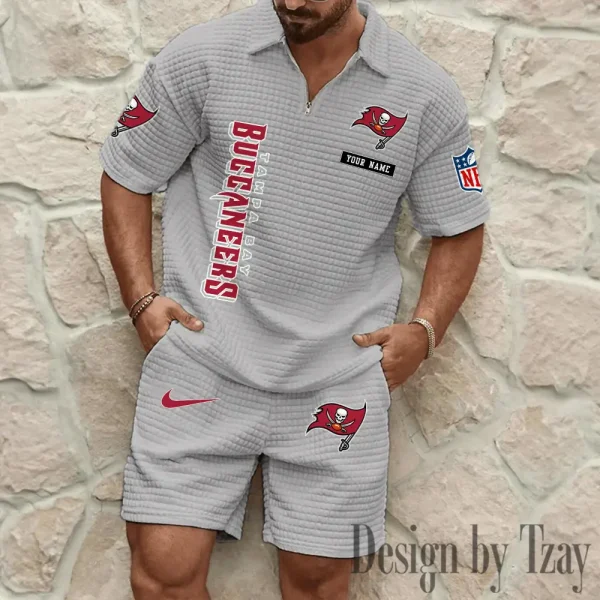Tampa Bay Buccaneers Men's Waffle Knit Short Sleeve Slim Fit Soft Summer And Shorts BSPTWHZSS373