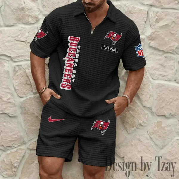 Tampa Bay Buccaneers Men's Waffle Knit Short Sleeve Slim Fit Soft Summer And Shorts BSPTWHZSS373 - Image 3