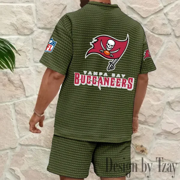 Tampa Bay Buccaneers Men's Waffle Knit Short Sleeve Slim Fit Soft Summer And Shorts BSPTWHZSS373 - Image 6