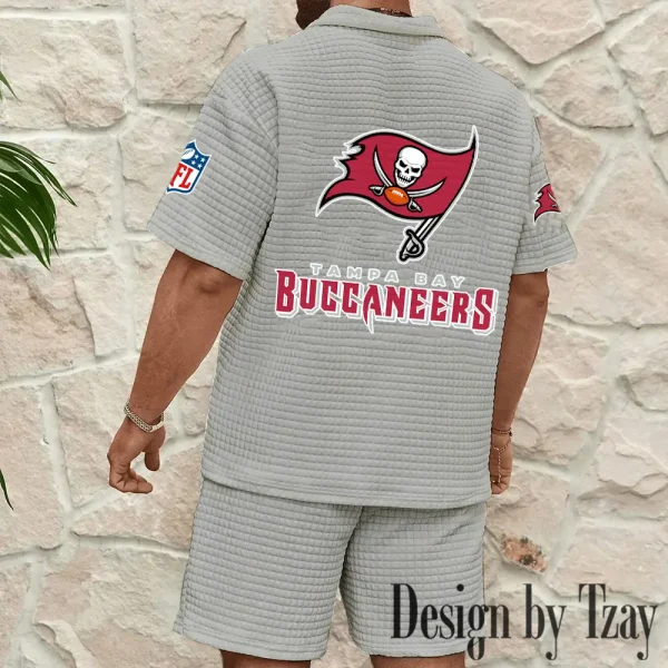 Tampa Bay Buccaneers Men's Waffle Knit Short Sleeve Slim Fit Soft Summer And Shorts BSPTWHZSS373 - Image 2