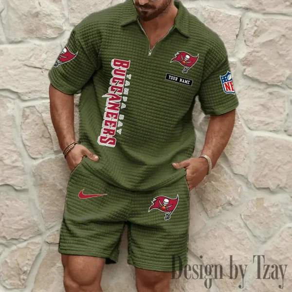Tampa Bay Buccaneers Men's Waffle Knit Short Sleeve Slim Fit Soft Summer And Shorts BSPTWHZSS373 - Image 5