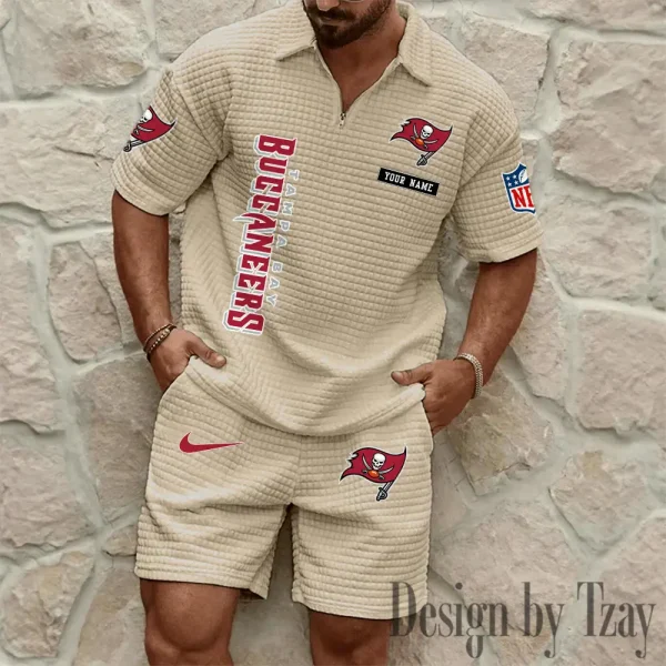 Tampa Bay Buccaneers Men's Waffle Knit Short Sleeve Slim Fit Soft Summer And Shorts BSPTWHZSS373 - Image 7
