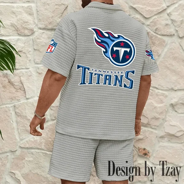 Tennessee Titans Men's Waffle Knit Short Sleeve Slim Fit Soft Summer And Shorts BSPTWHZSS374 - Image 4
