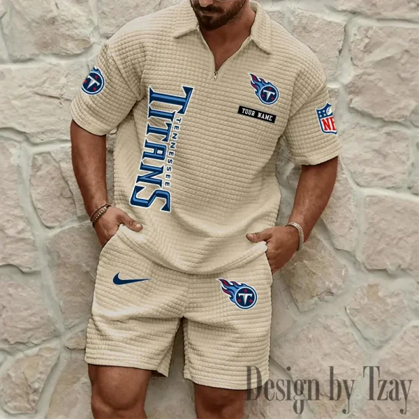 Tennessee Titans Men's Waffle Knit Short Sleeve Slim Fit Soft Summer And Shorts BSPTWHZSS374 - Image 5