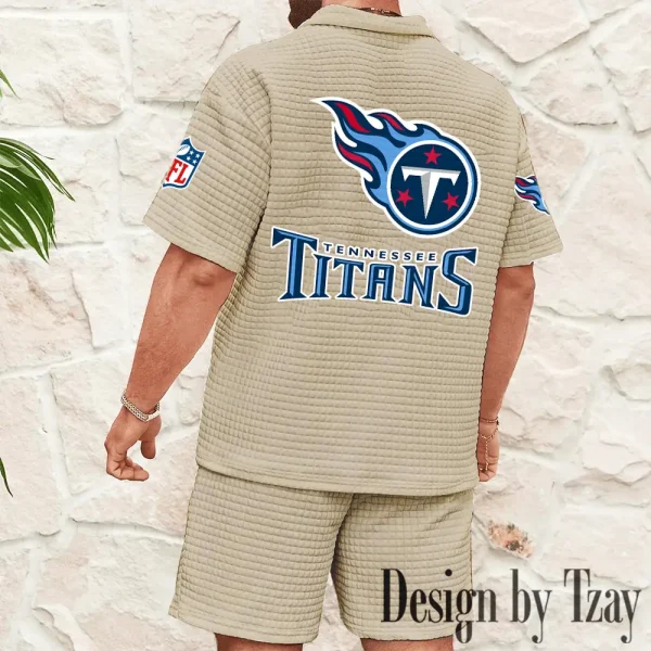 Tennessee Titans Men's Waffle Knit Short Sleeve Slim Fit Soft Summer And Shorts BSPTWHZSS374 - Image 6