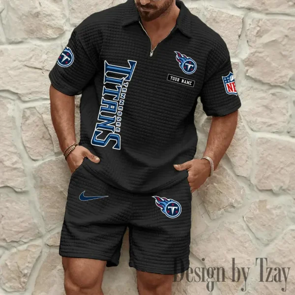 Tennessee Titans Men's Waffle Knit Short Sleeve Slim Fit Soft Summer And Shorts BSPTWHZSS374