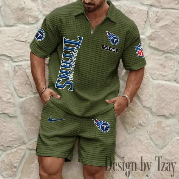 Tennessee Titans Men's Waffle Knit Short Sleeve Slim Fit Soft Summer And Shorts BSPTWHZSS374 - Image 7