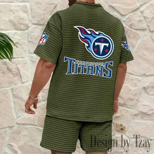 Tennessee Titans Men's Waffle Knit Short Sleeve Slim Fit Soft Summer And Shorts BSPTWHZSS374 - Image 8