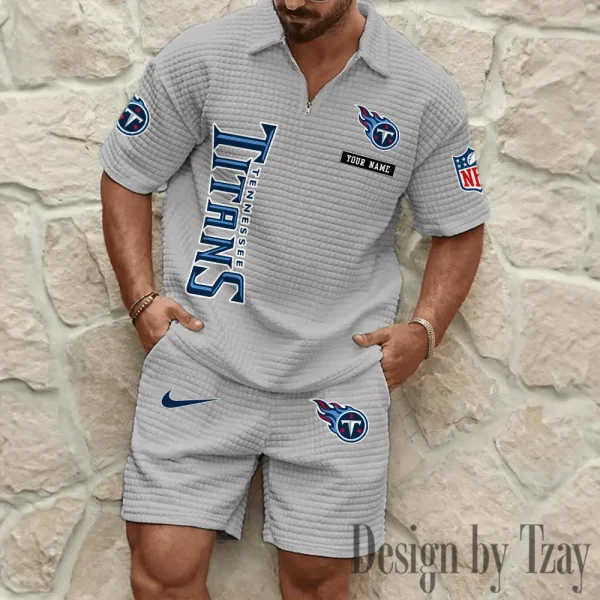 Tennessee Titans Men's Waffle Knit Short Sleeve Slim Fit Soft Summer And Shorts BSPTWHZSS374 - Image 3