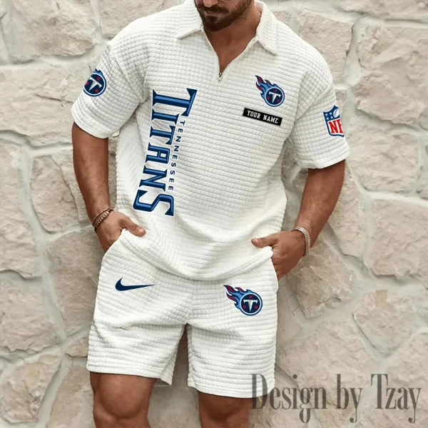 Tennessee Titans Men's Waffle Knit Short Sleeve Slim Fit Soft Summer And Shorts BSPTWHZSS374 - Image 9