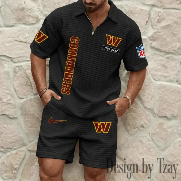Washington Commanders Men's Waffle Knit Short Sleeve Slim Fit Soft Summer And Shorts BSPTWHZSS375