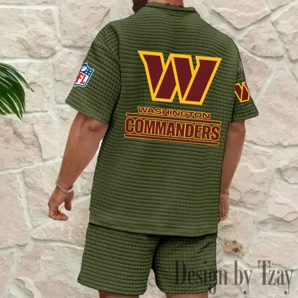 Washington Commanders Men's Waffle Knit Short Sleeve Slim Fit Soft Summer And Shorts BSPTWHZSS375 - Image 2