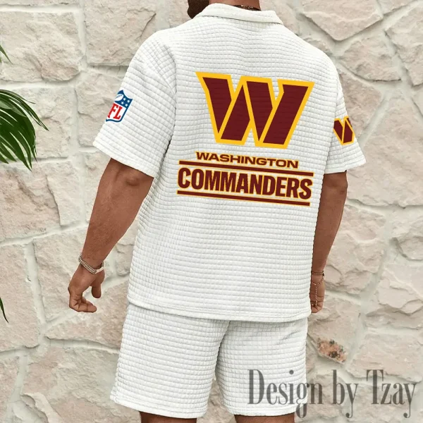Washington Commanders Men's Waffle Knit Short Sleeve Slim Fit Soft Summer And Shorts BSPTWHZSS375 - Image 3