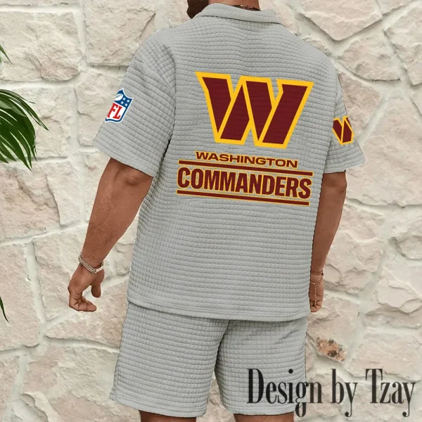 Washington Commanders Men's Waffle Knit Short Sleeve Slim Fit Soft Summer And Shorts BSPTWHZSS375 - Image 4