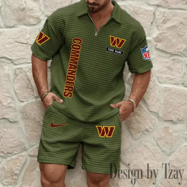 Washington Commanders Men's Waffle Knit Short Sleeve Slim Fit Soft Summer And Shorts BSPTWHZSS375 - Image 6
