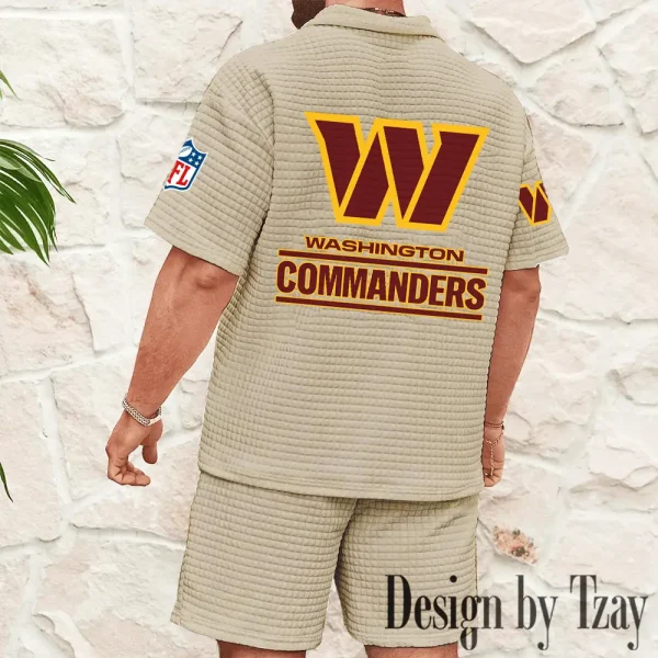 Washington Commanders Men's Waffle Knit Short Sleeve Slim Fit Soft Summer And Shorts BSPTWHZSS375 - Image 9