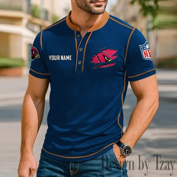 Arizona Cardinals Men's Button Neck T-Shirt Short Sleeve Casual New Design 2025 SPTBNT001