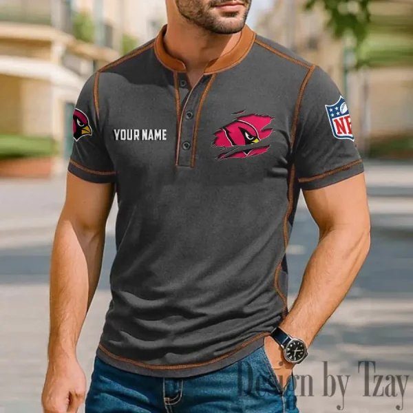 Arizona Cardinals Men's Button Neck T-Shirt Short Sleeve Casual New Design 2025 SPTBNT001 - Image 3