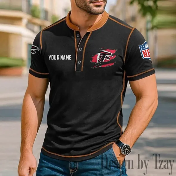 Atlanta Falcons Men's Button Neck T-Shirt Short Sleeve Casual New Design 2025 SPTBNT002