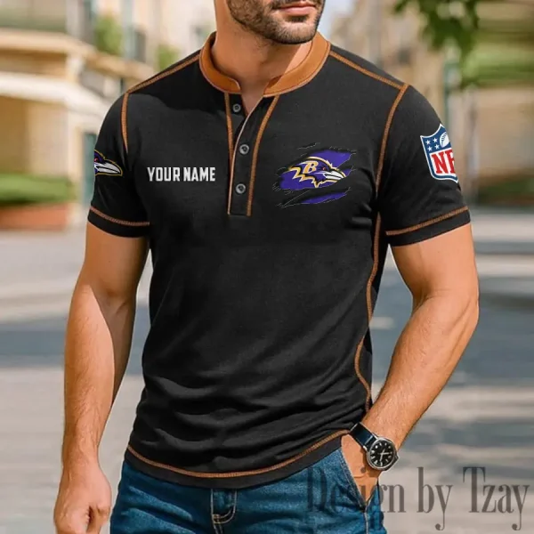 Baltimore Ravens Men's Button Neck T-Shirt Short Sleeve Casual New Design 2025 SPTBNT003 - Image 2