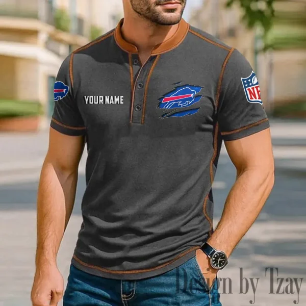 Buffalo Bills Men's Button Neck T-Shirt Short Sleeve Casual New Design 2025 SPTBNT004