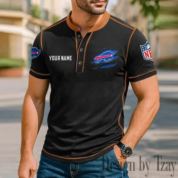 Buffalo Bills Men's Button Neck T-Shirt Short Sleeve Casual New Design 2025 SPTBNT004 - Image 3