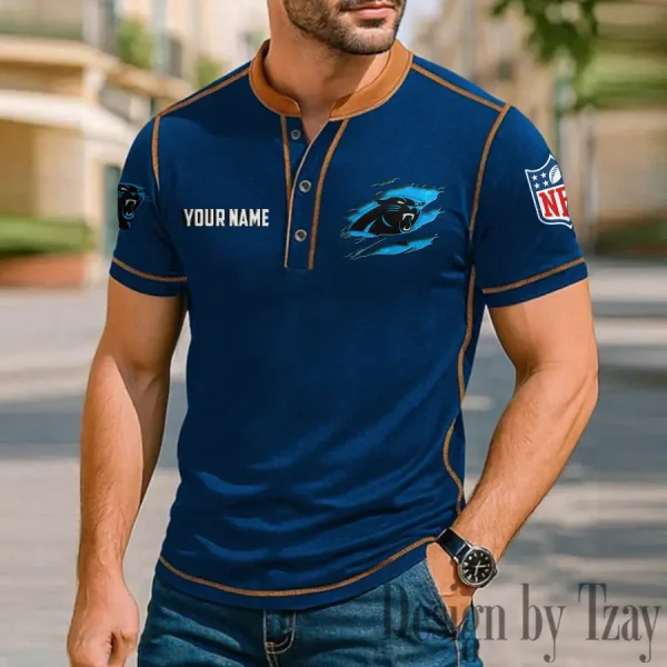 Carolina Panthers Men's Button Neck T-Shirt Short Sleeve Casual New Design 2025 SPTBNT005 - Image 3