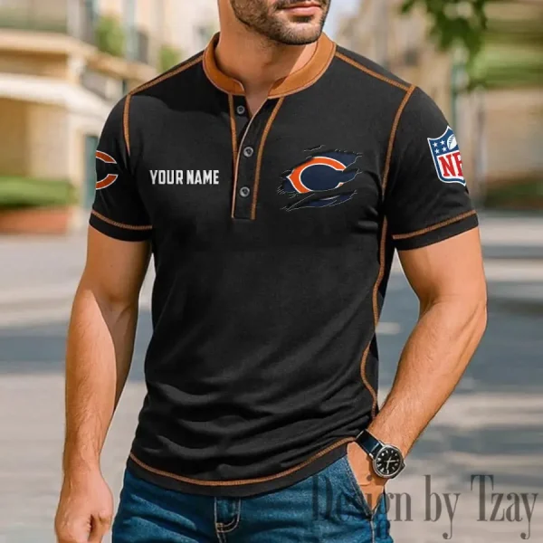 Chicago Bears Men's Button Neck T-Shirt Short Sleeve Casual New Design 2025 SPTBNT006 - Image 2