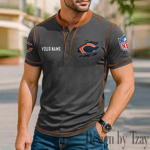 Chicago Bears Men's Button Neck T-Shirt Short Sleeve Casual New Design 2025 SPTBNT006 - Image 3