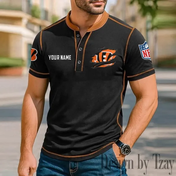 Cincinnati Bengals Men's Button Neck T-Shirt Short Sleeve Casual New Design 2025 SPTBNT007
