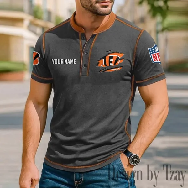 Cincinnati Bengals Men's Button Neck T-Shirt Short Sleeve Casual New Design 2025 SPTBNT007 - Image 3