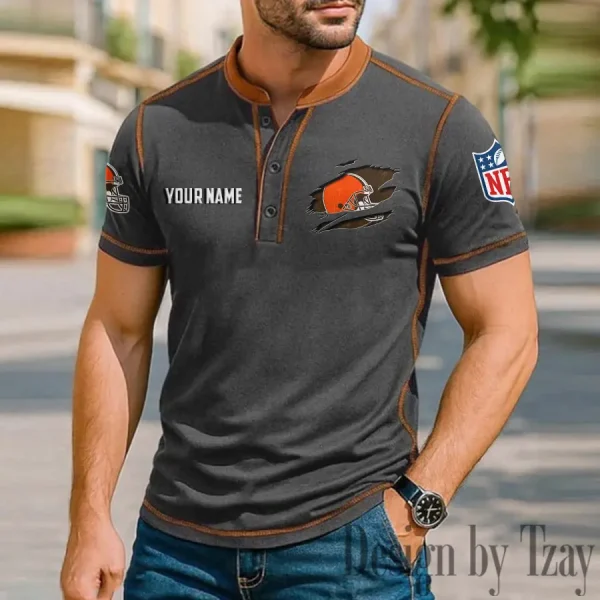 Cleveland Browns Men's Button Neck T-Shirt Short Sleeve Casual New Design 2025 SPTBNT008
