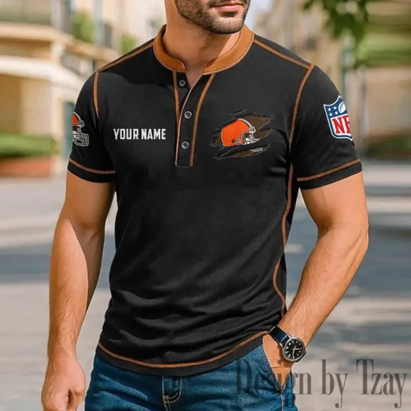 Cleveland Browns Men's Button Neck T-Shirt Short Sleeve Casual New Design 2025 SPTBNT008 - Image 2