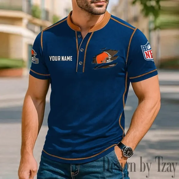 Cleveland Browns Men's Button Neck T-Shirt Short Sleeve Casual New Design 2025 SPTBNT008 - Image 3