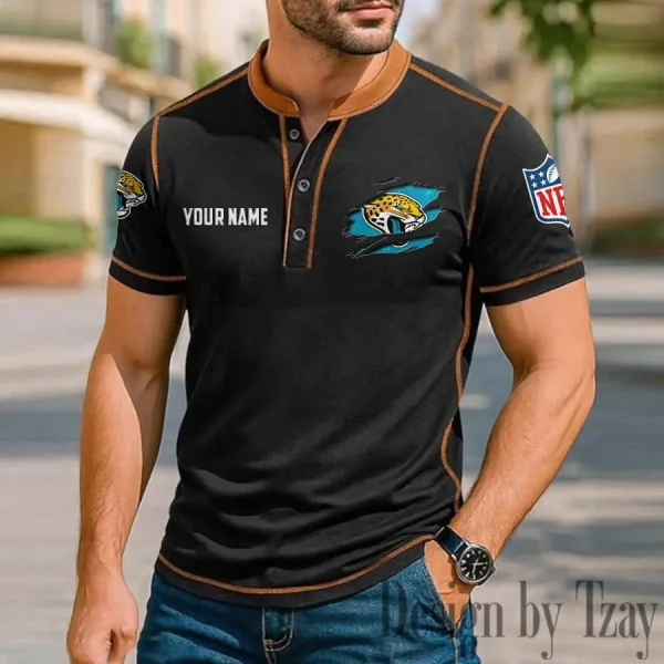 Jacksonville Jaguars Men's Button Neck T-Shirt Short Sleeve Casual New Design 2025 SPTBNT015 - Image 2