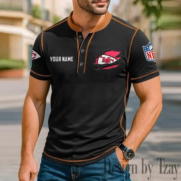Kansas City Chiefs Men's Button Neck T-Shirt Short Sleeve Casual New Design 2025 SPTBNT016 - Image 2