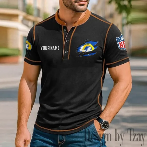 Los Angeles Rams Men's Button Neck T-Shirt Short Sleeve Casual New Design 2025 SPTBNT019