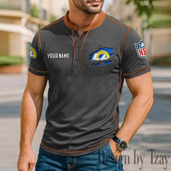 Los Angeles Rams Men's Button Neck T-Shirt Short Sleeve Casual New Design 2025 SPTBNT019 - Image 3
