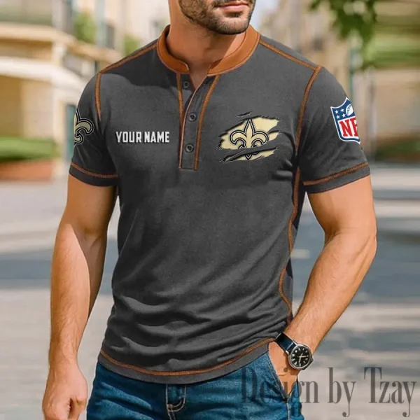 New Orleans Saints Men's Button Neck T-Shirt Short Sleeve Casual New Design 2025 SPTBNT023