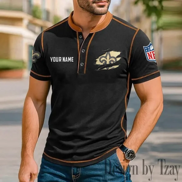 New Orleans Saints Men's Button Neck T-Shirt Short Sleeve Casual New Design 2025 SPTBNT023 - Image 2