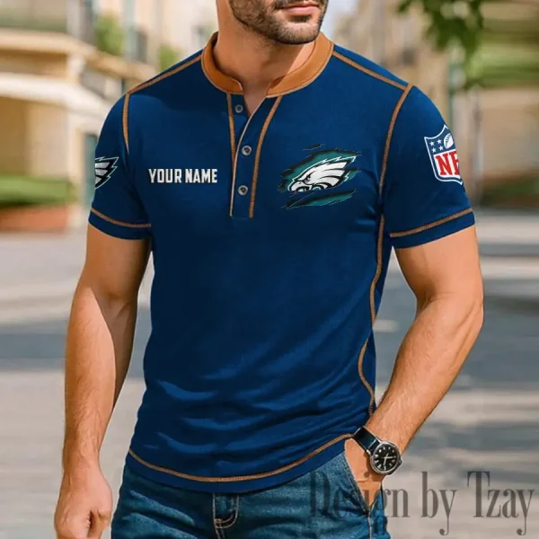 Philadelphia Eagles Men's Button Neck T-Shirt Short Sleeve Casual New Design 2025 SPTBNT026